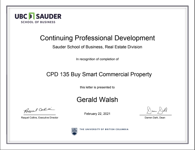 Walsh Real Estate Team achievement certificate